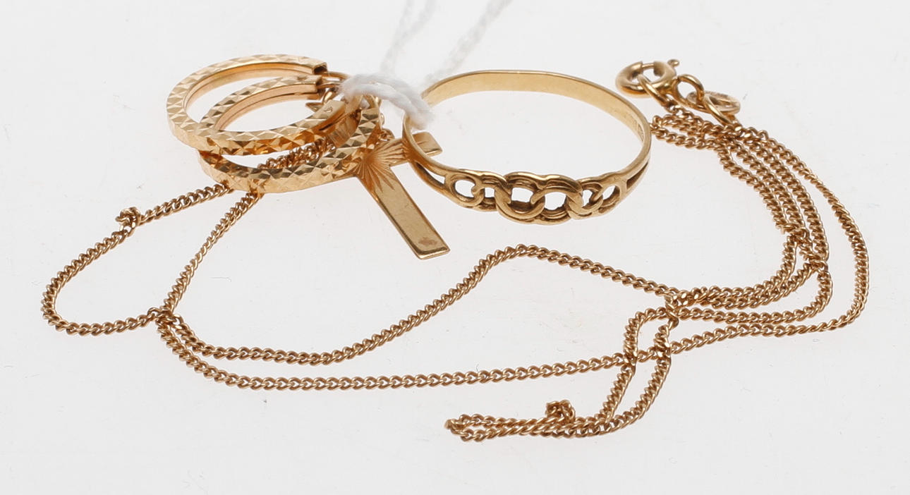 ÖRHÄNGEN, HÄNGE, RING samt KEDJA, 18k guld, vikt ca 5,3 gram.