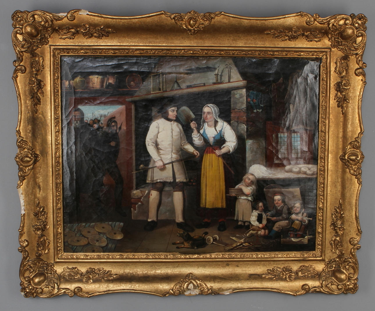 CARL JOHAN SJÖSTRAND (1789-1857). Allmogeinteriör med soldater, olja på duk, signerad á tergo.