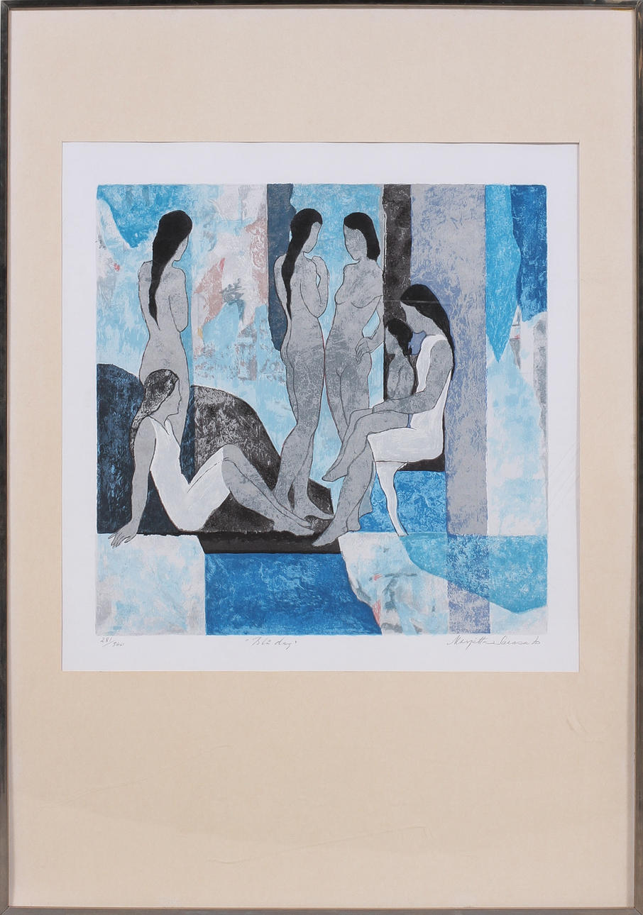 MARJATTA SARASALO. "Blå dag", färglitografi, signerad och numrerad 281/360.