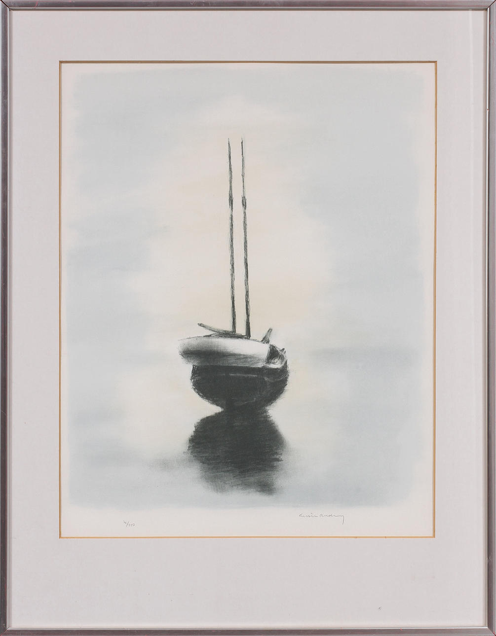 GUSTAV RUDBERG. Segelbåt, färglitografi, signerad och numrerad 76/250.