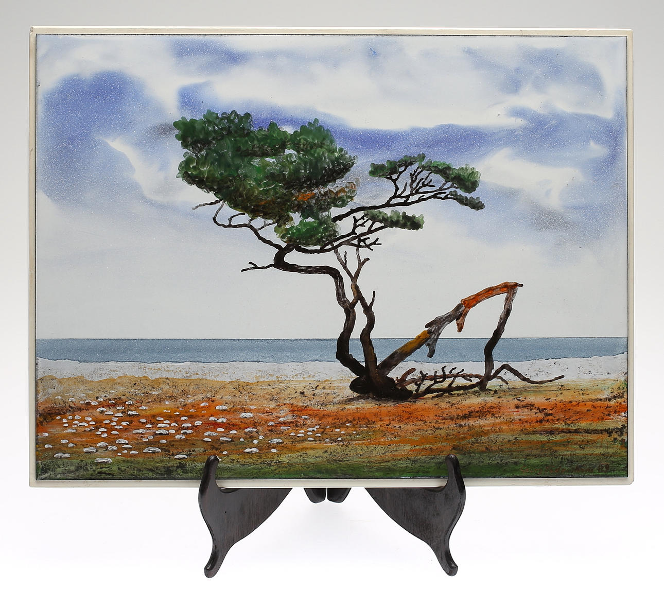 GEORG SÖDERSTRÖM. "Sensommardag", emaljmålning, signerad samt daterad '89.