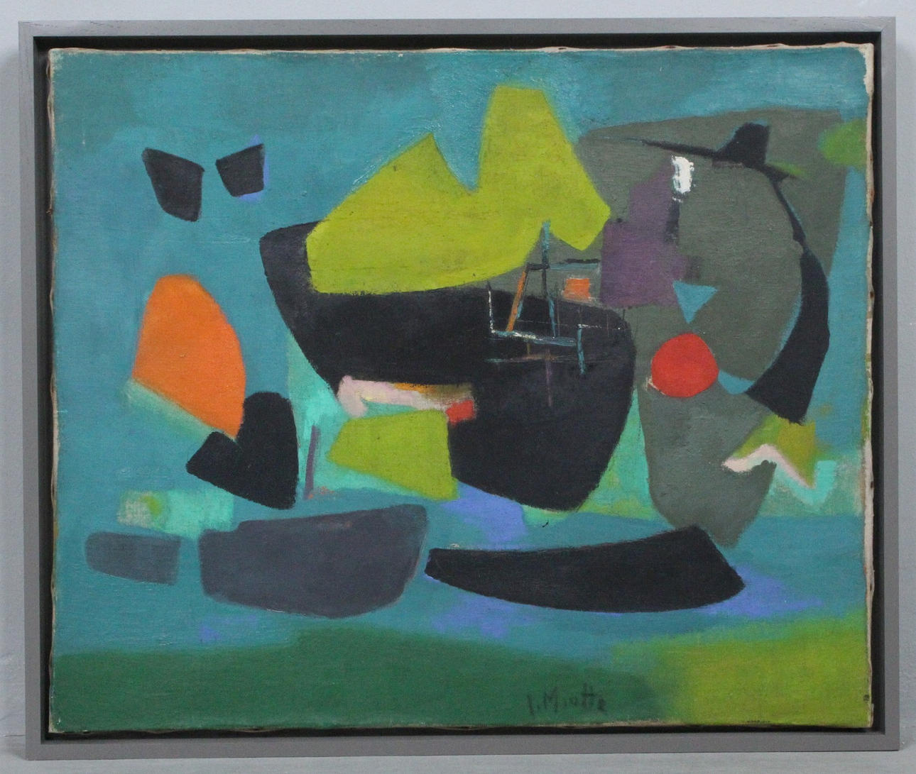 I.MIOTTE. Öl auf Leinwand, '' Abstrakt '' signiert.