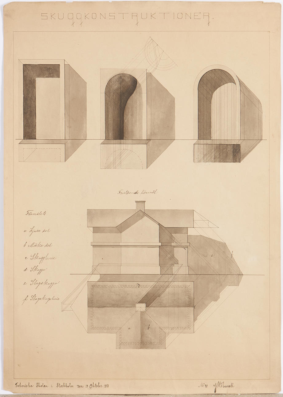 KOLME PIIRUSTUSTA, Tekniska Skolan, Tukholma, 1883.