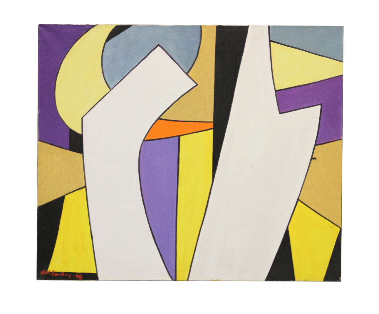 HANS W SUNDBERG. "Byggnation". Olja på duk, signerad.