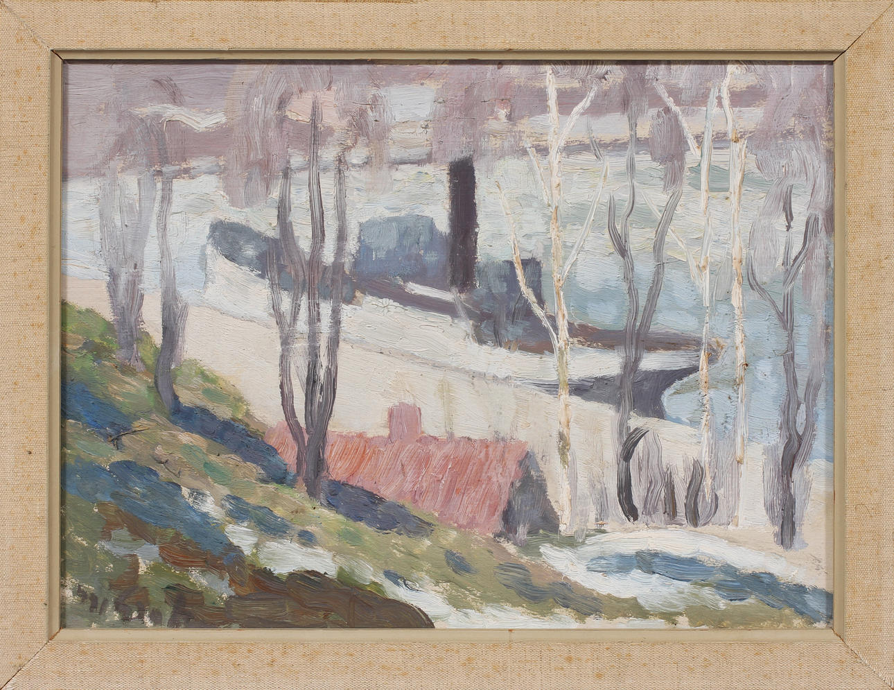 HJALMAR GRAHN. "Tidig vår", olja på pannå, signerad.