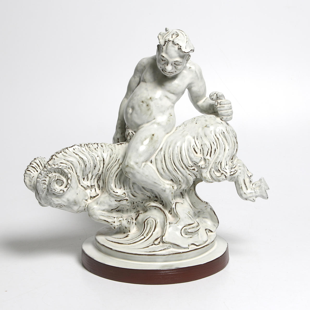 RUBEN WALLTRÖM. SKULPTUR, stengods, unik, "Bacchus på getabocken", signerad, Gefle Porslinsfabrik.