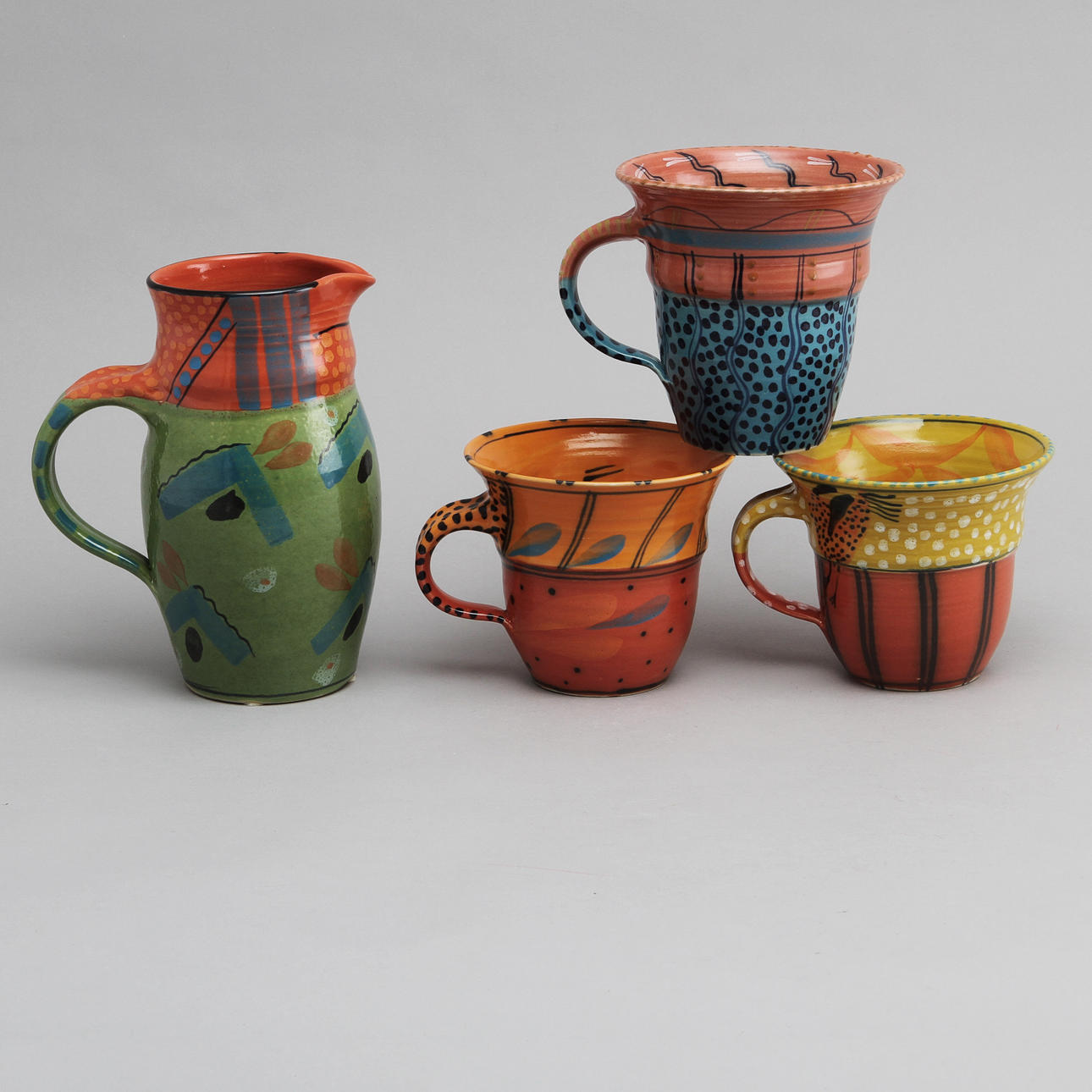 HERMAN FOGELIN. Kanna och 3 muggar, keramik, signerade Fogelin.