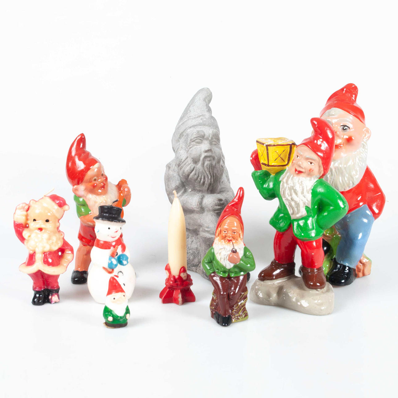 GNOMES AND CANDLES 50-70's, 9 pieces.