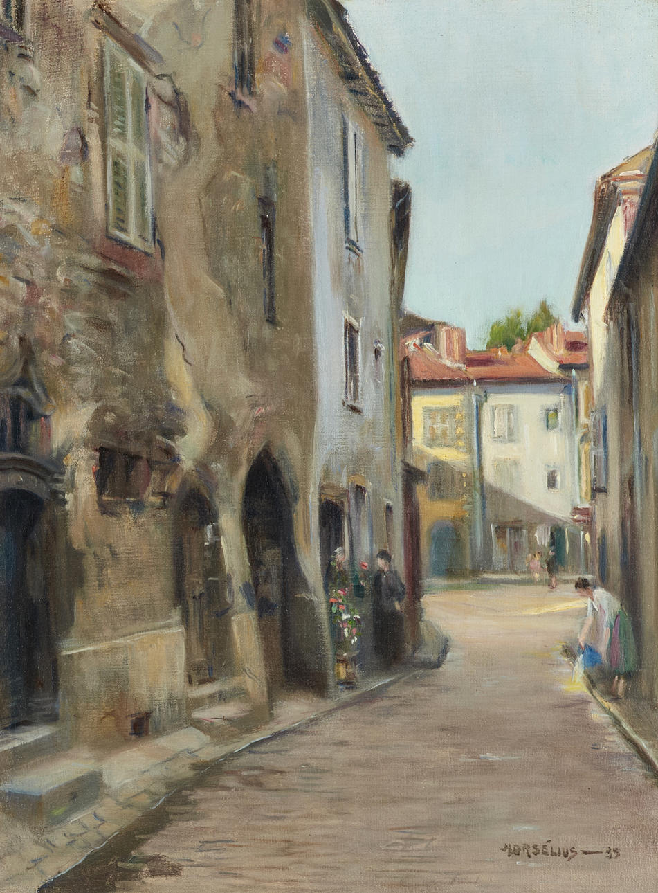 ERIK NORSELIUS (Sweden, 1874-1956): Bakgata, signed and dated Norelius -39, oil on canvas.