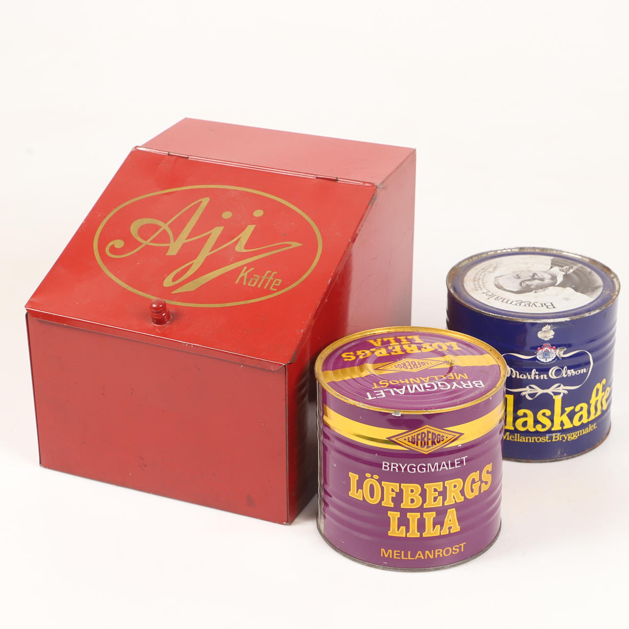 COFFEE CANS, 3 pieces, lithographed sheet.