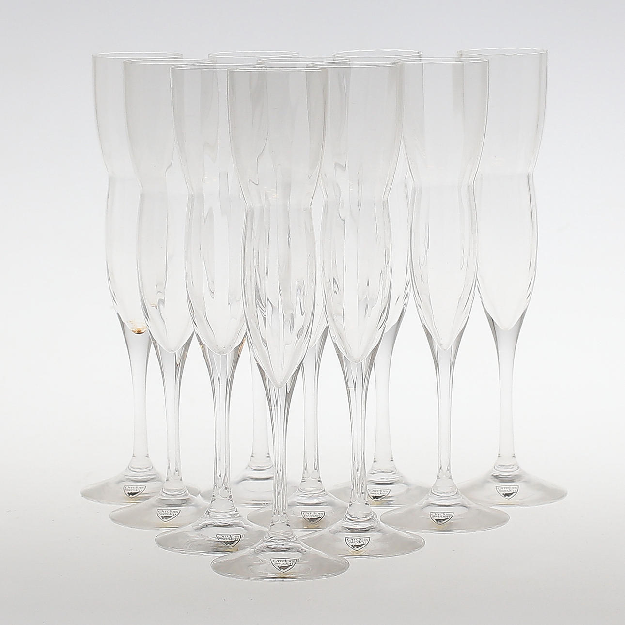 CHAMPAGNEGLAS, 10 st, "Millenium", Gunnar Cyrén, Orrefors, år 2000.