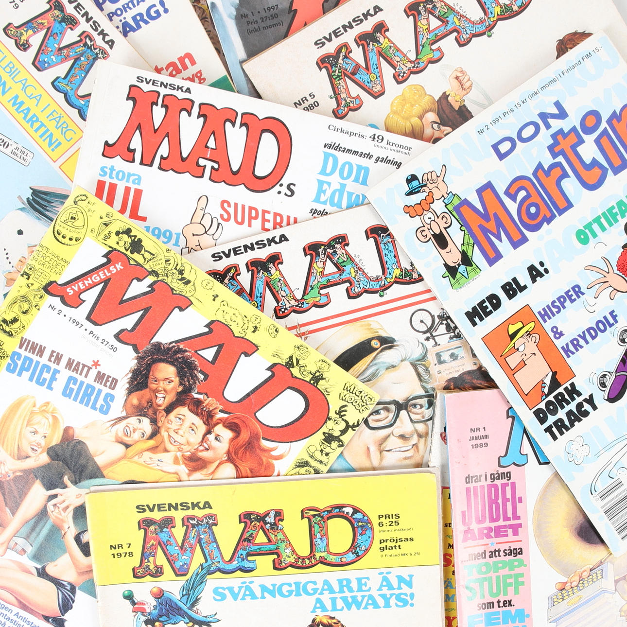 TEGNESERIER, 14 stk. MAD, 1970'erne/90'erne.