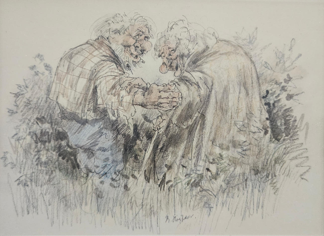 ROBERT HÖGFELDT. Trolde. Tegning, signeret.