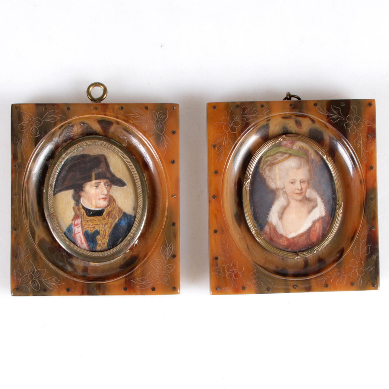 MINIATYRMÅLNINGAR, 2 st. Napoelon och Josephine, 1800-tal.