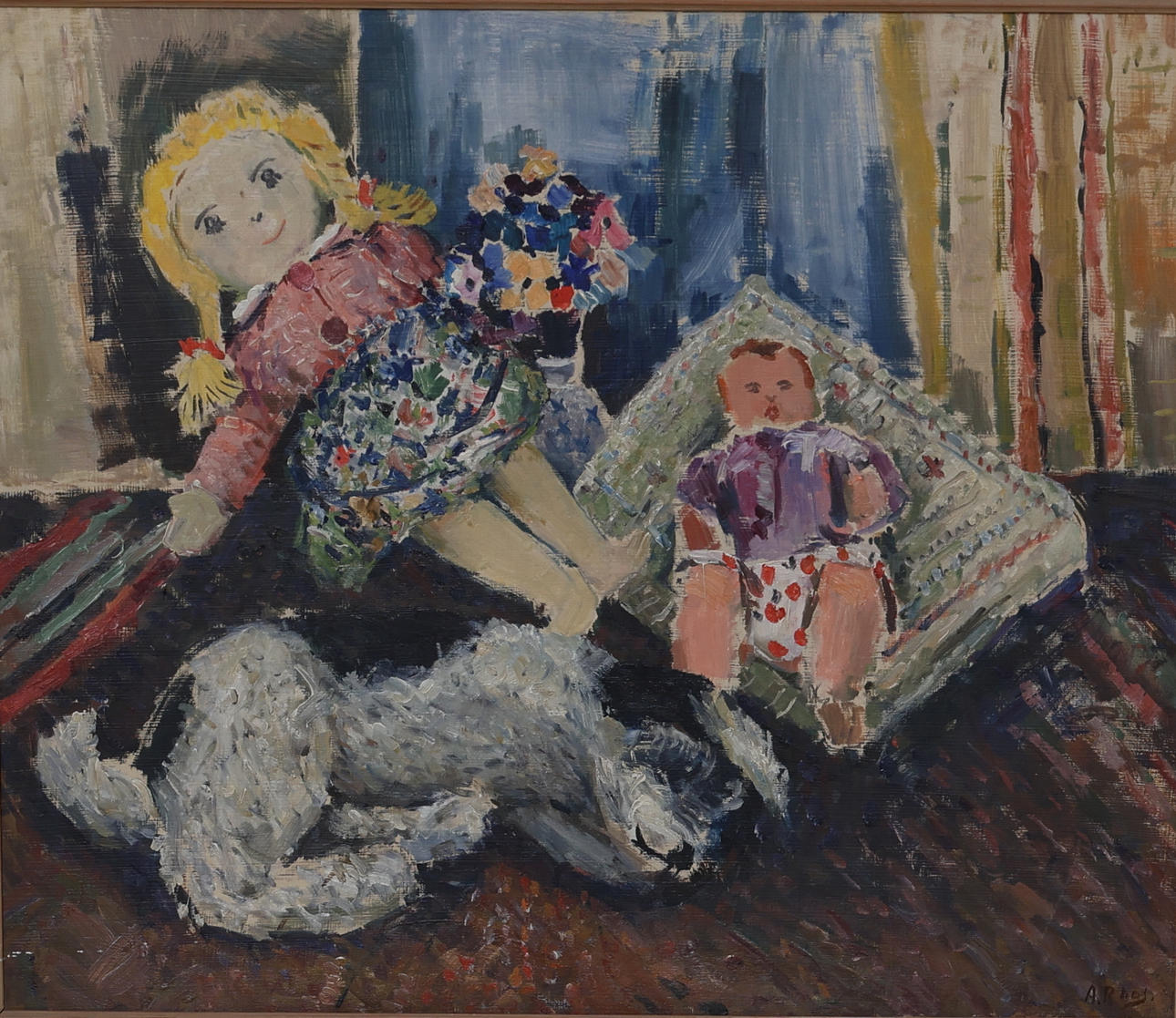 ALEXANDER  ROOS. Still life, oil on panel, signed.