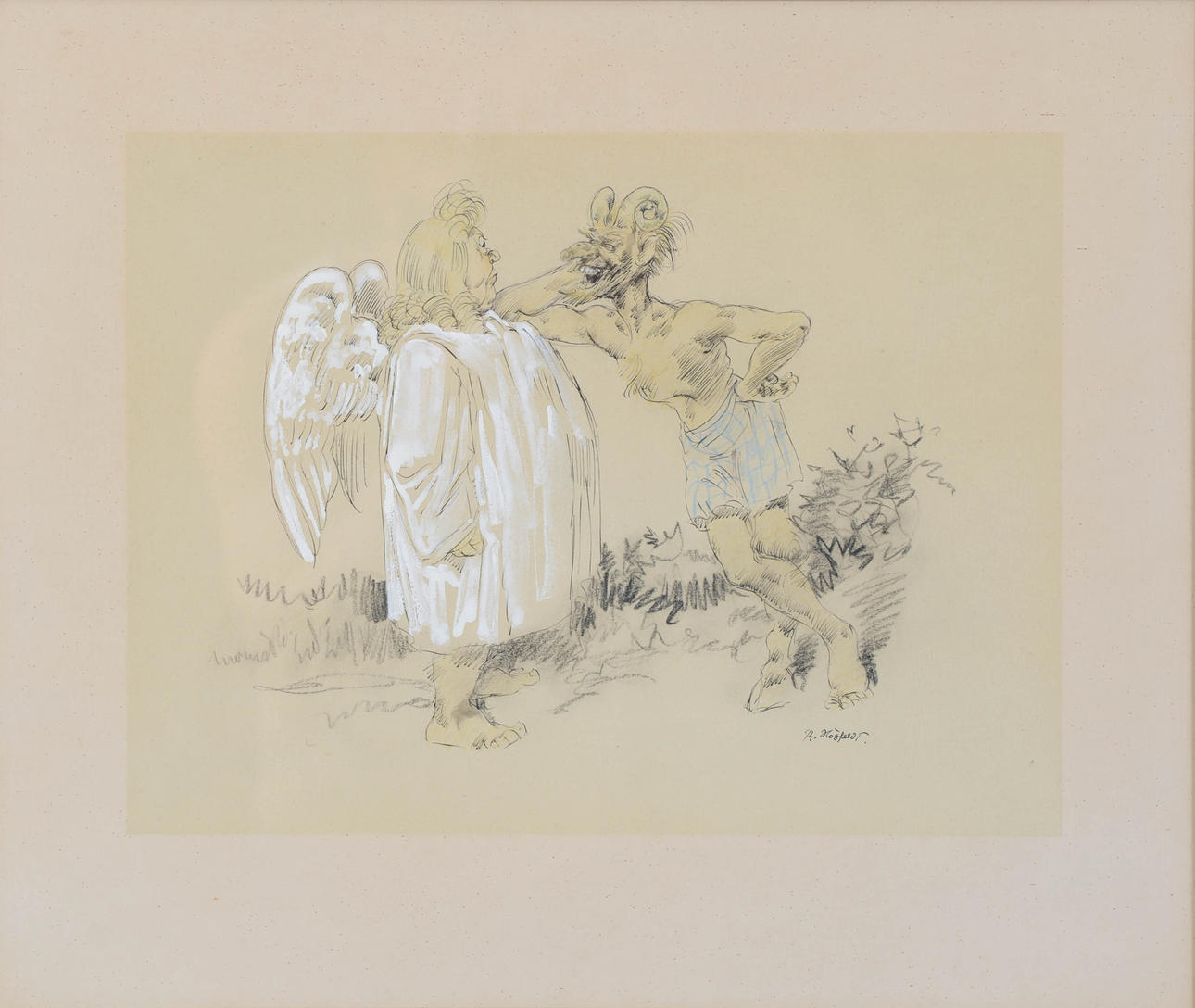 ROBERT HÖGFELDT. Angel and Devil, mixed media, signed.