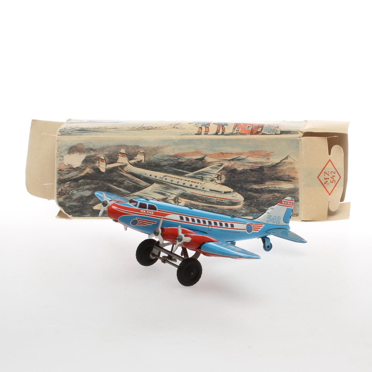 Hammerer + Kühlwein HK, Flygplan i plåt MZ 542, US Zone. Originalkartong.
