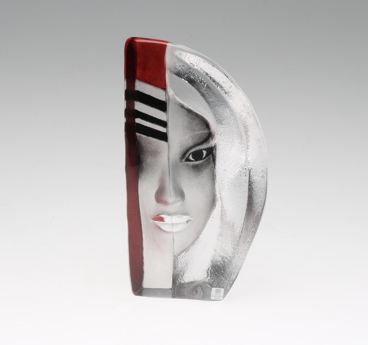 SKULPTUR, ansikte, glas, Mats Jonasson,Målerås.