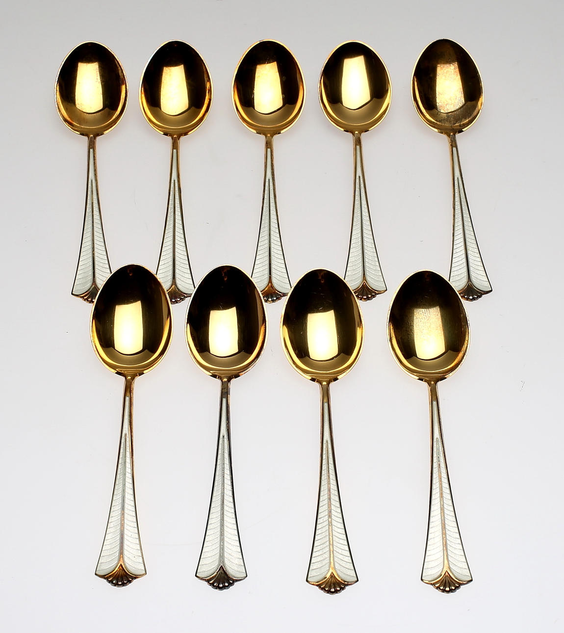 SKEDAR, 9 st, sterling silver samt emalj, David Andersen, Norge.