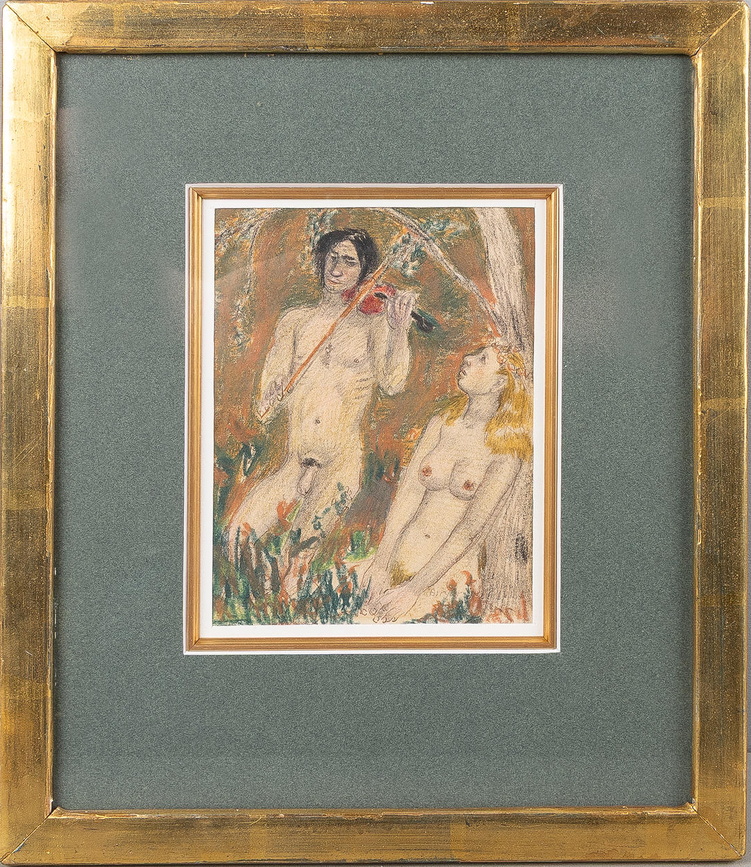 BIRGER  LJUNGQUIST. Geiger mit Frau, gemischte Technik.