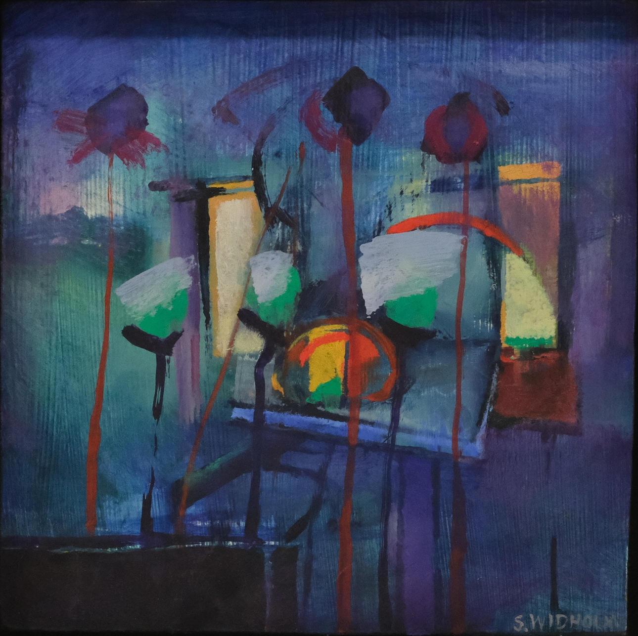 STELLAN WIDHOLM. ÖL AUF HOLZBRETT. „LUFTBALLONS“.