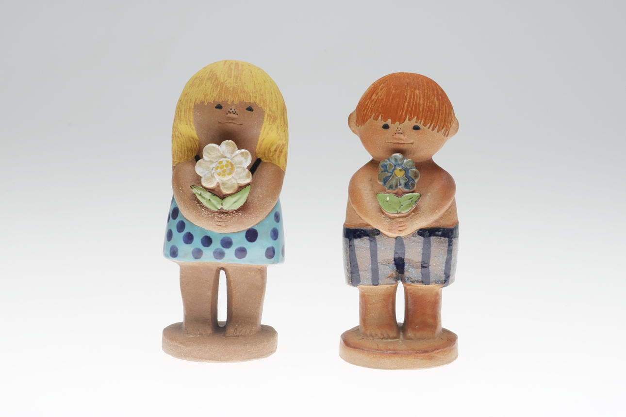 LISA LARSON. Figuriner, 2 st, "Eva och Adam", stengods, Gustavsberg.
