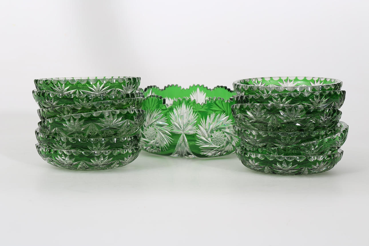 FRUKTSERVIS, kristall, 13 delar, Böhmen.