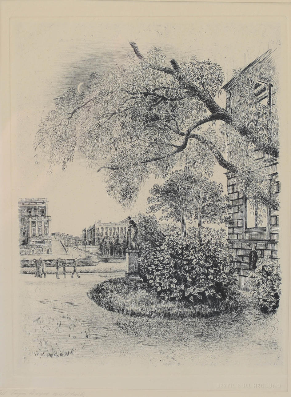 BERTIL BULL HEDLUND. “Spring Evening Stockholm”, 1937, etching.