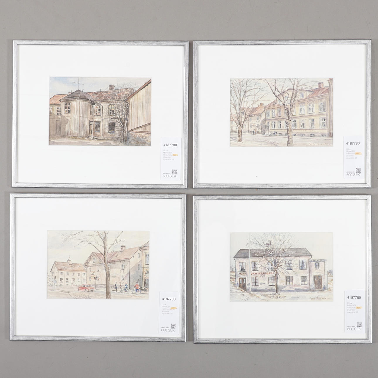 ULLA PRAMLER. Växjömotifs, 4 watercolours, signed.