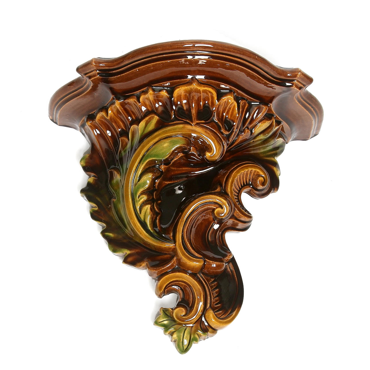 KONSOLHYLLA, majolika, rokokostil, sannolikt Rörstrand, 1800-talets andra hälft.