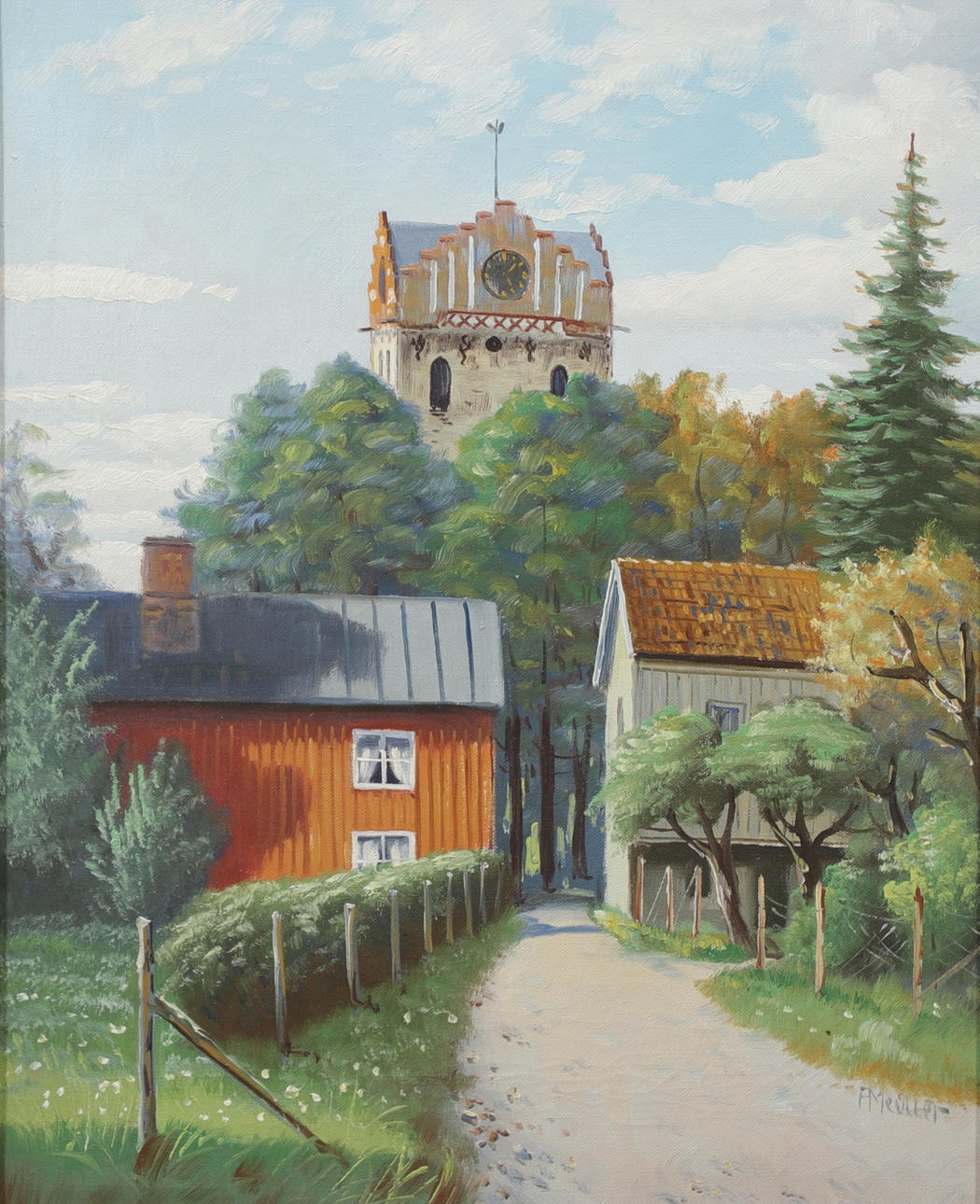 TORSTEN MEULLER. Växjö Cathedral, oil on canvas, signed.