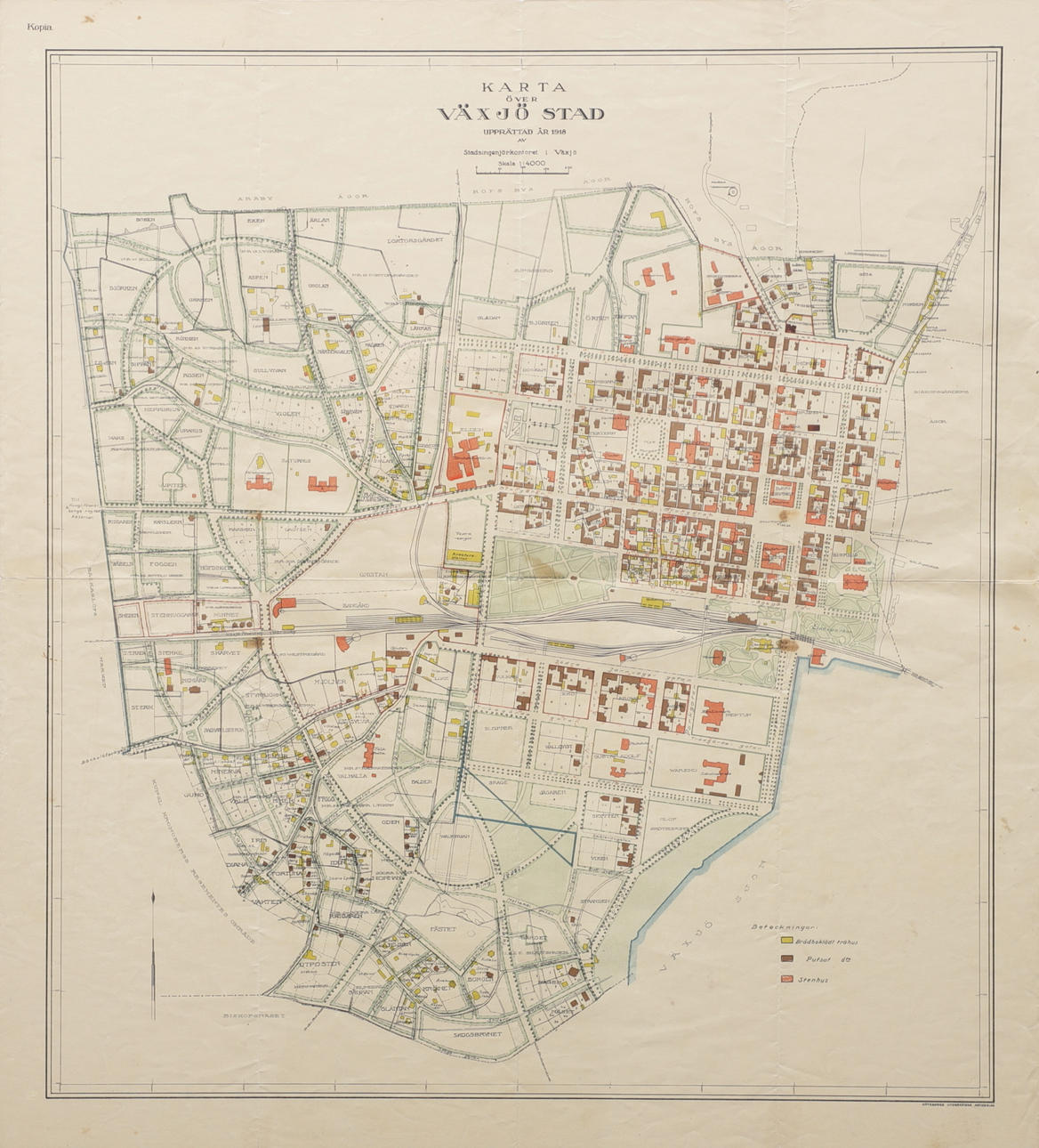 KORT OVER BYEN VÄXJÖ, 1918.
