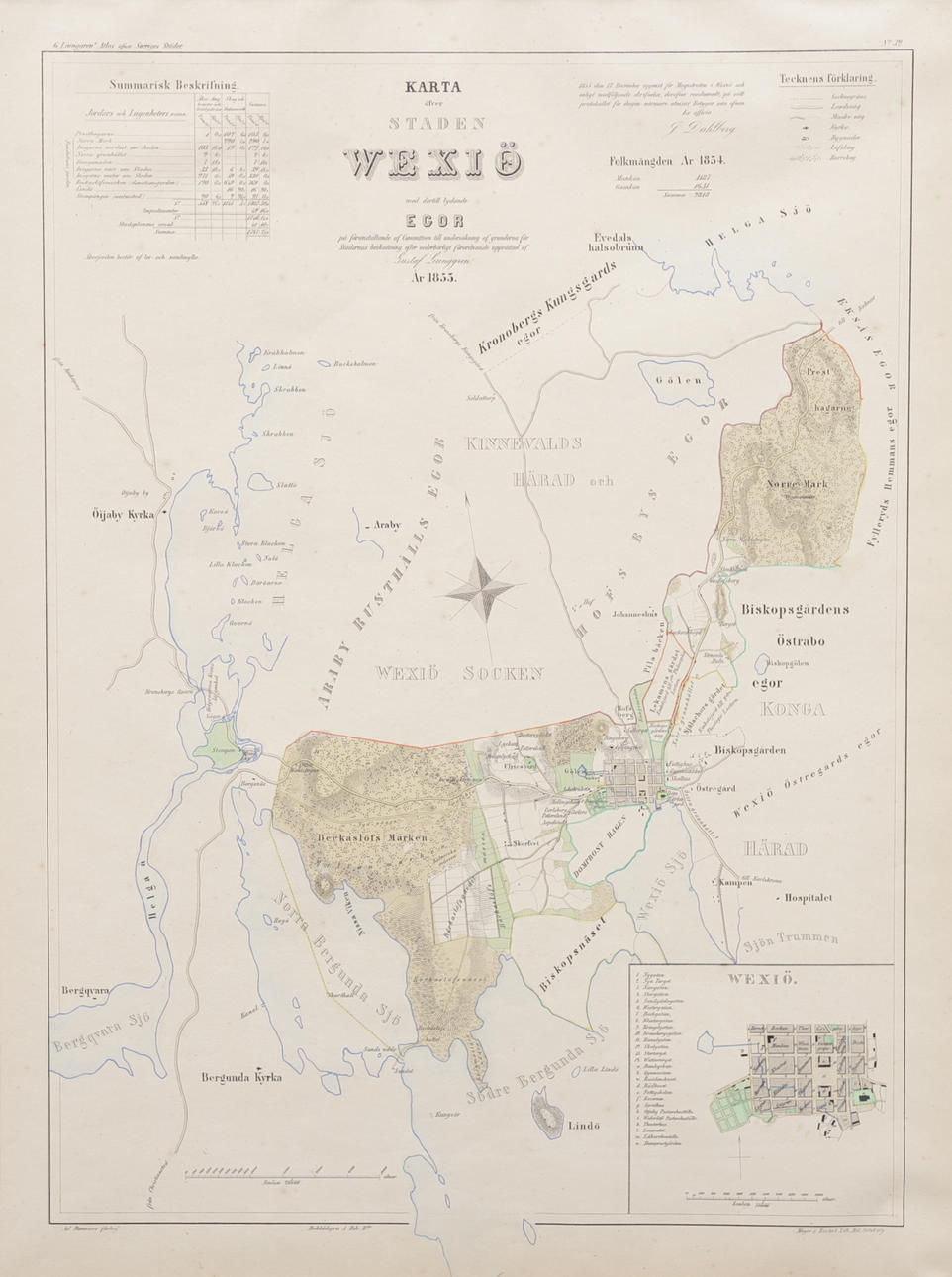 KARTE DER STADT WEXIÖ, 1855.