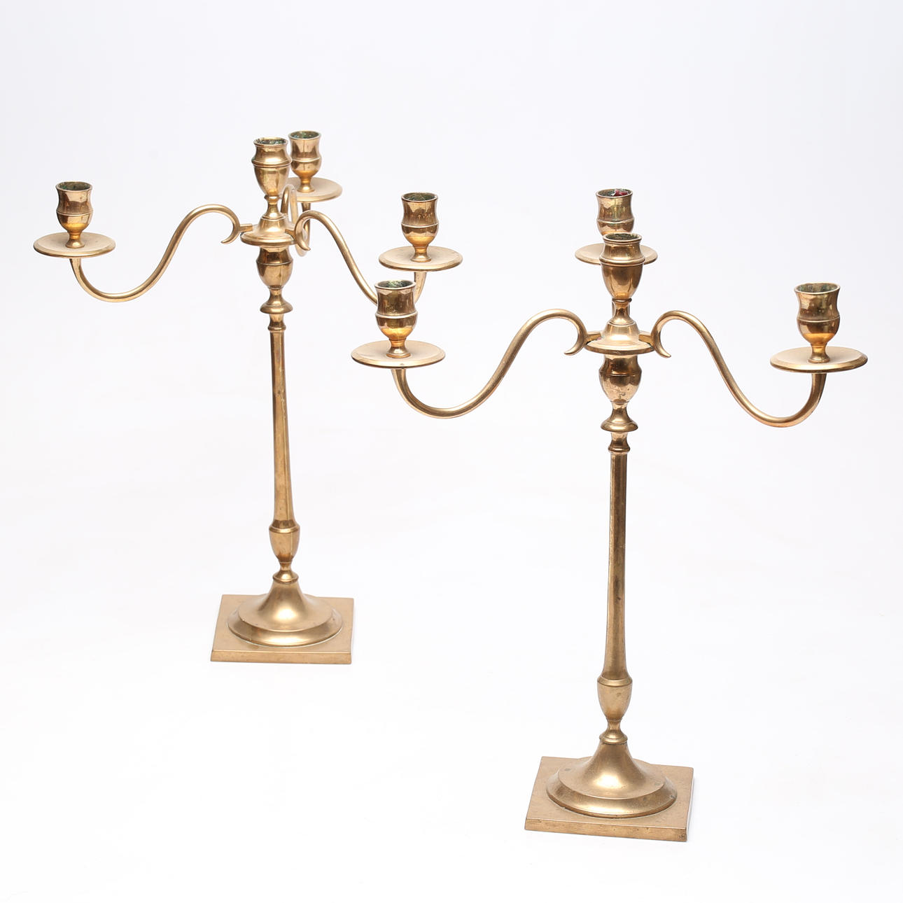 KANDELABER, et par, messing, omkring 1900.