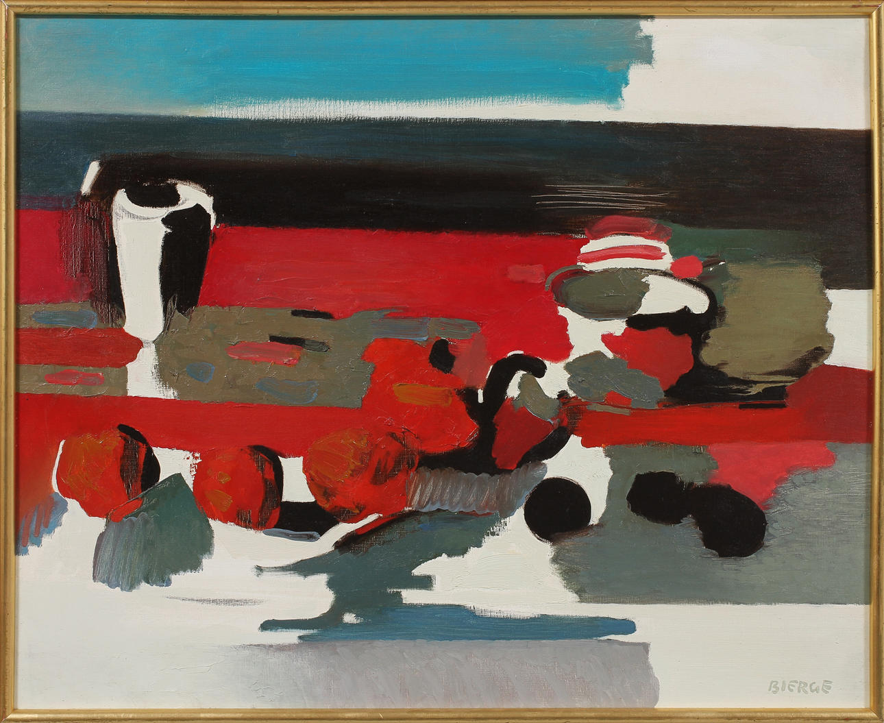 ROLAND BIERGE. "N. M. au mazagran devant la mer", olja på duk, sign o dat -66 a tergo.