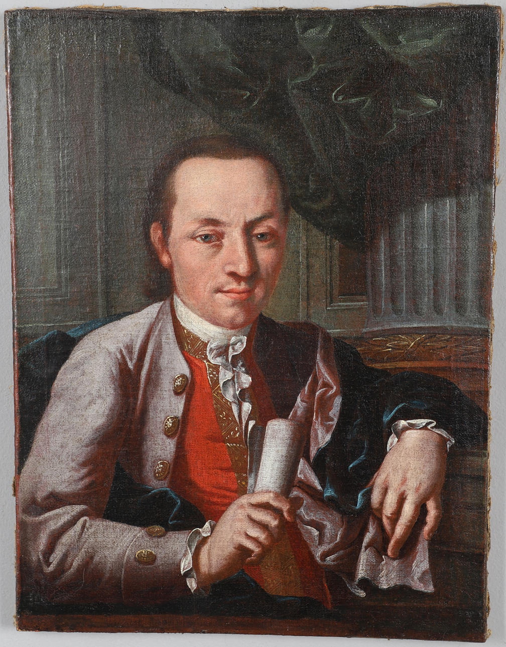 CIRCLE OF GIUSEPPE BONITO (1707-1789). PORTRAIT OF A YOUNG MAN, HOLDING A SCROLL OF PAPER.