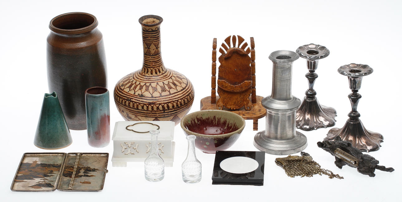 DIVERSE, metall, glas, keramik, trä, 1800-1900-tal.
