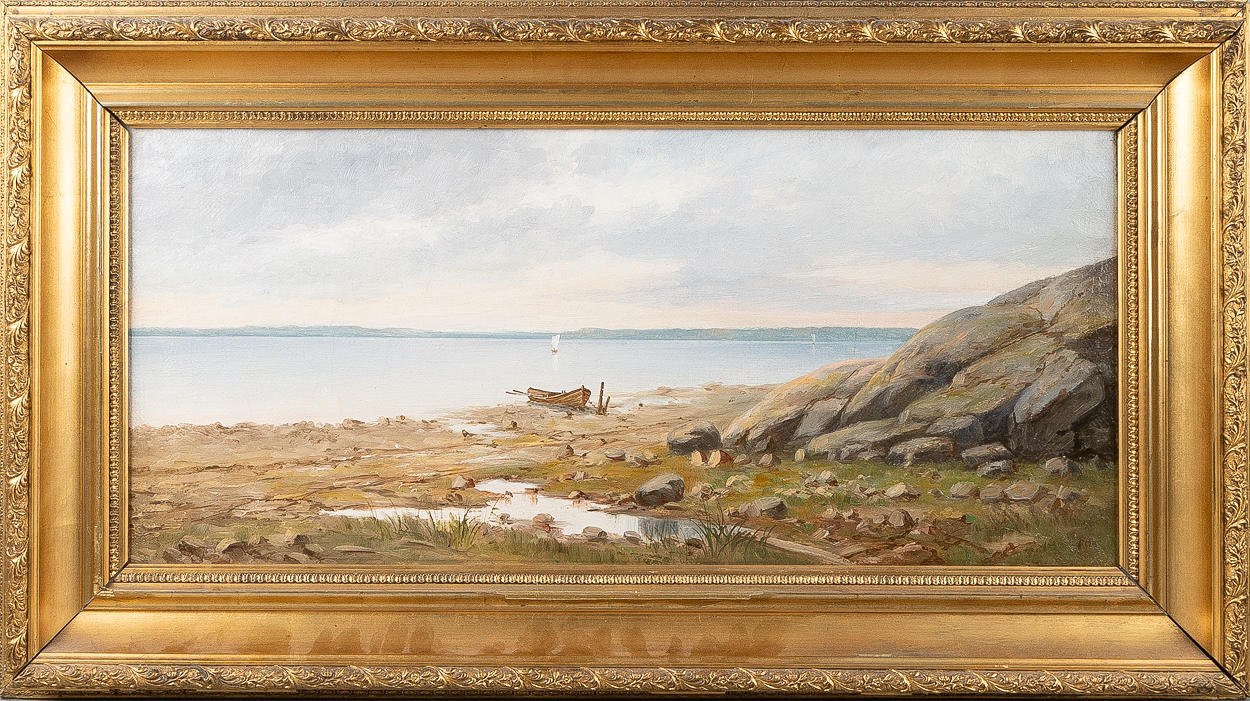 OIDENTIFIERAD KONSTNÄR. “Beach party from Lake Håven in Dalarna”, oil on canvas.