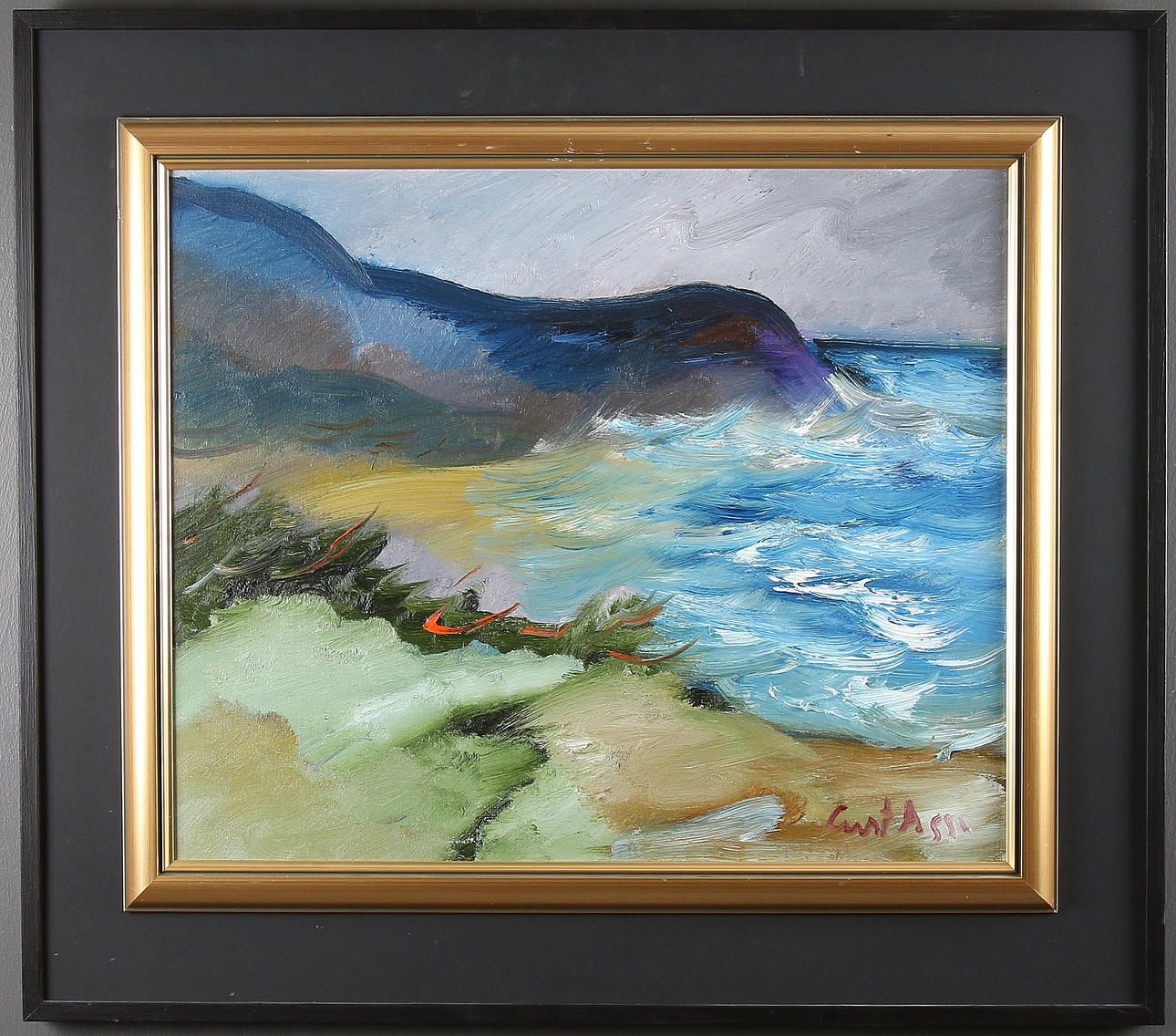CURT AGGE. Kustmotiv, olja på duk, signerad.