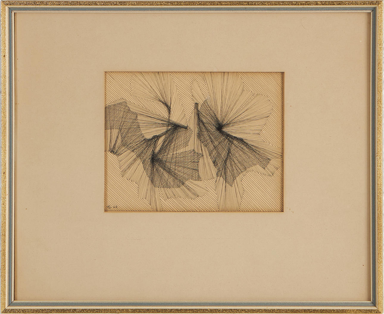 OIDENTIFIERAD KONSTNÄR. abstract composition, ink on paper, drawing, monogram signed EL - 62.