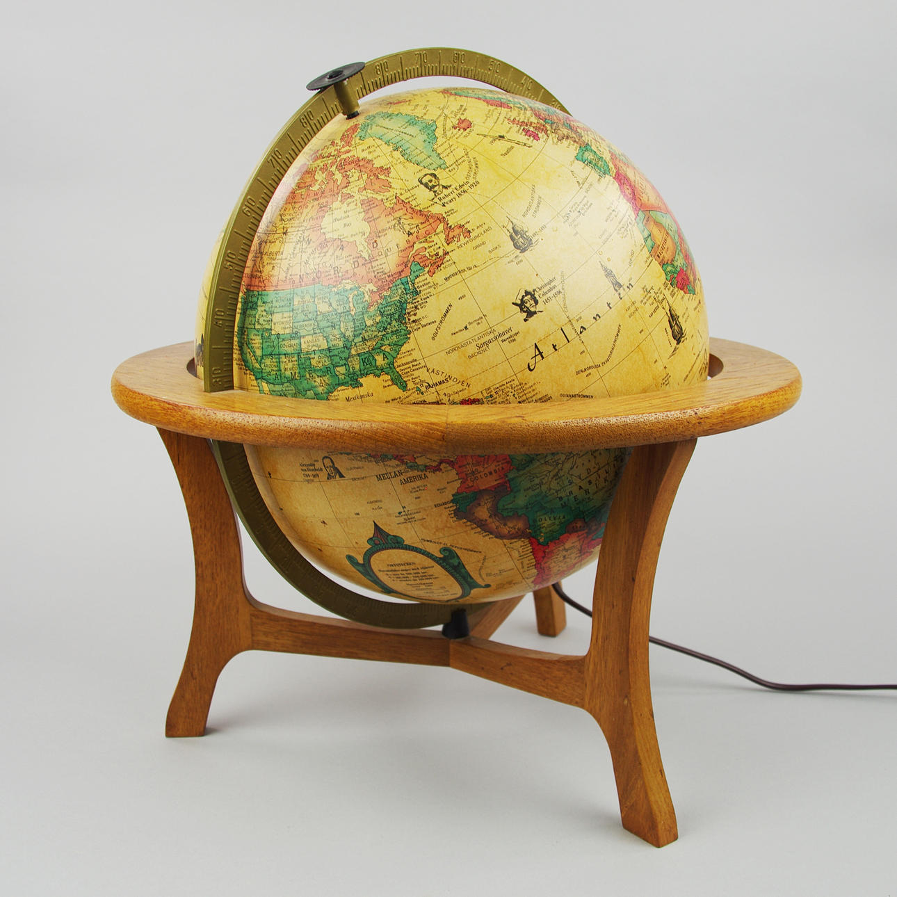 JORDGLOB, teakstativ med belysning, Scan-globe, Danmark, 1980.