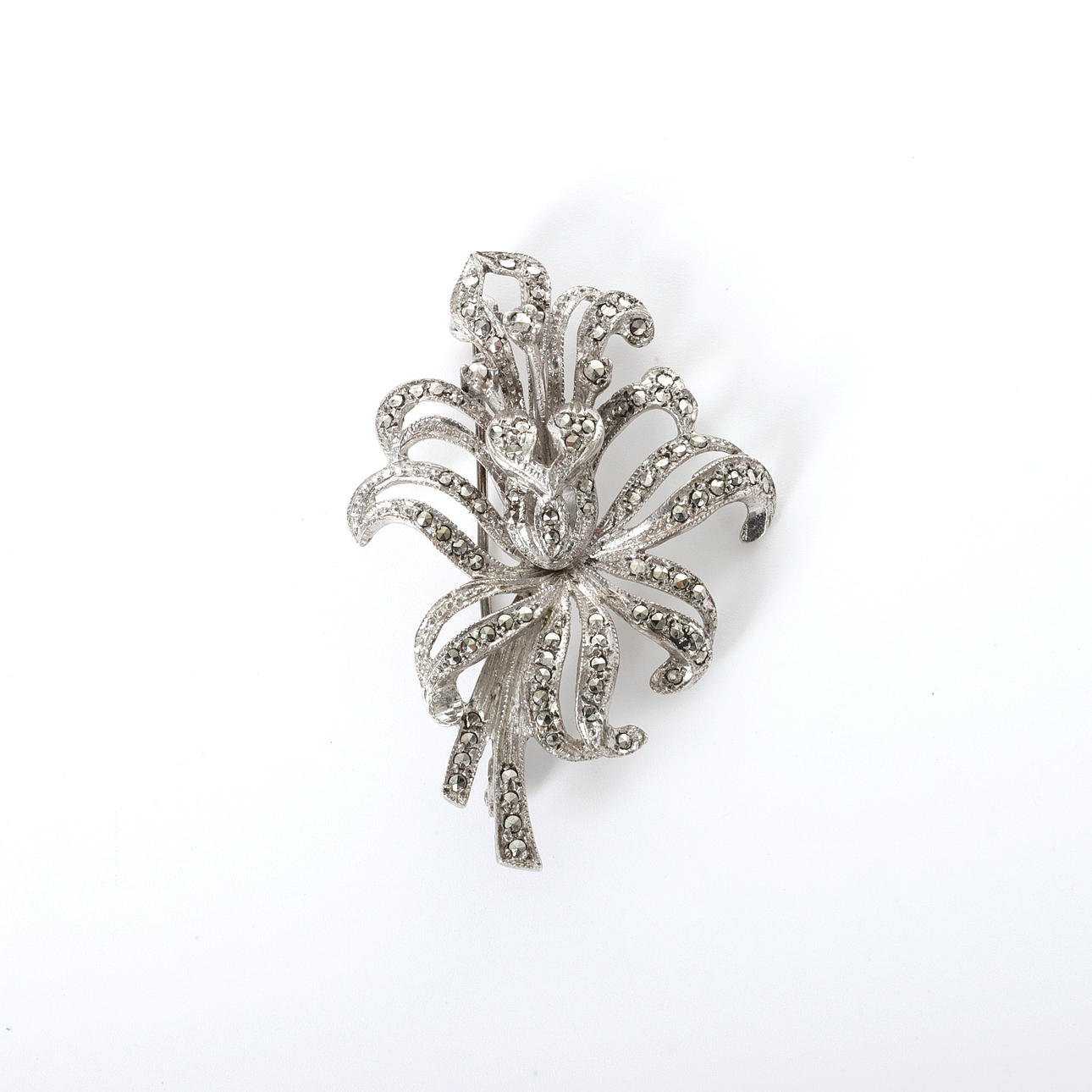 BROOCH, orchid, silver and marcasites.