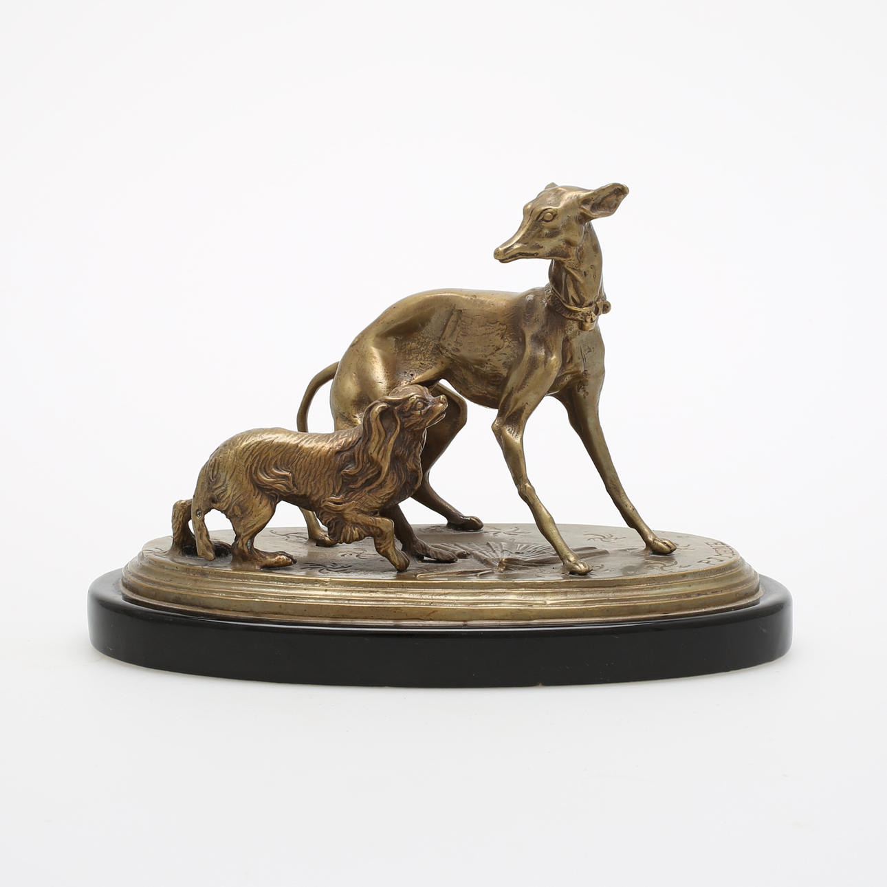 PIERRE-JULES MENE. EFTER. Skulptur, brons på porslinsockel, signerad PJ Mene i godset.