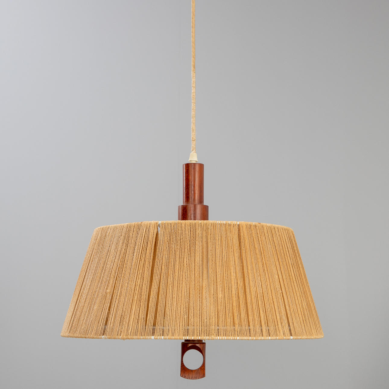 Ceiling lamp, Temde Sisal & Teak lamp, 1960s.
