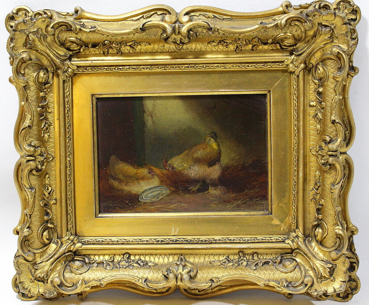 OIDENTIFIERAD KONSTNÄR. olja på pannå, i hönsgården, signerad, daterad 1804.