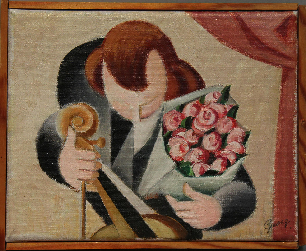 GEORG NILSSON. Fiolspelerskan med blommor. Olja på duk. Signerad Georg.