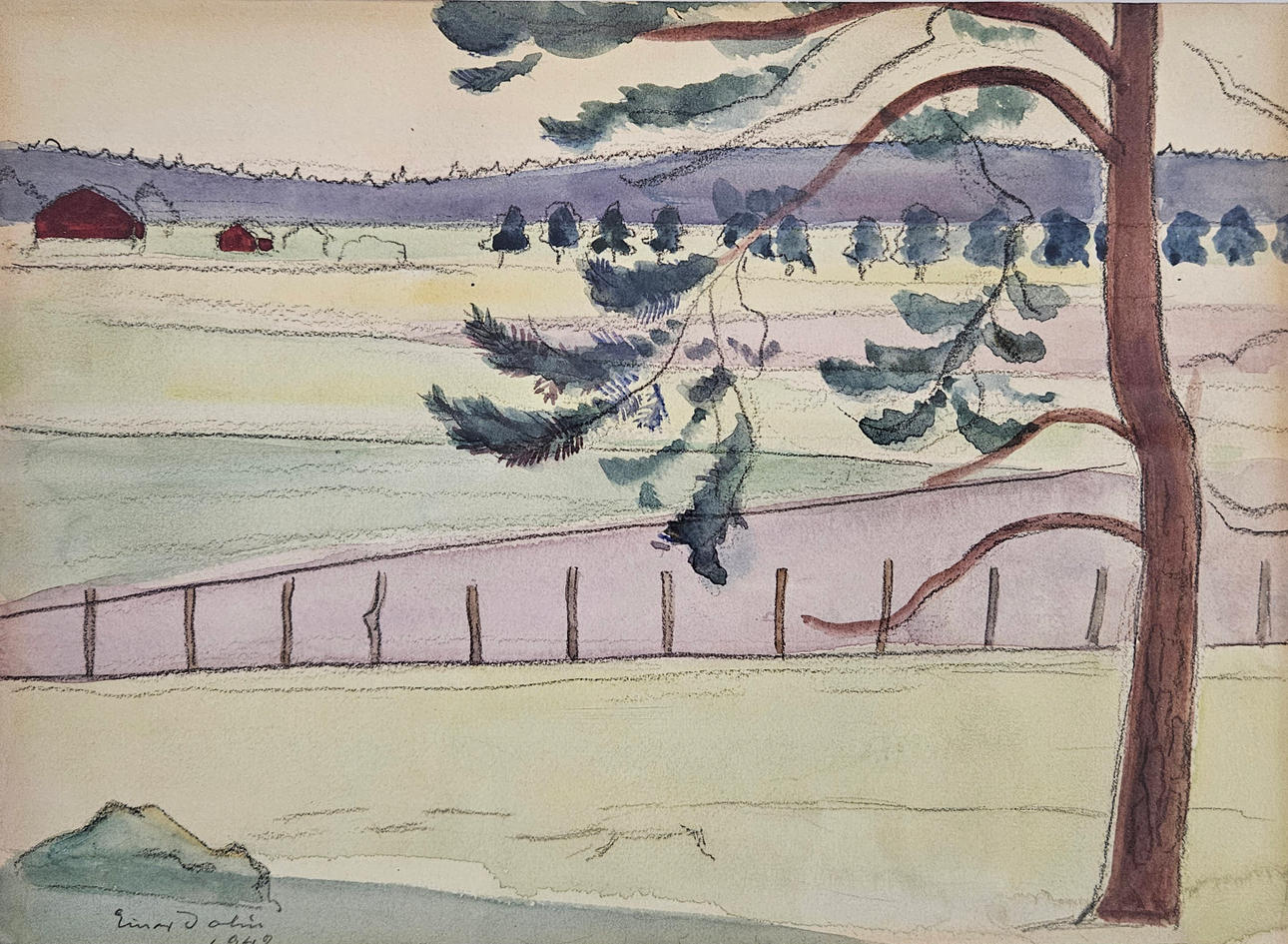 EINAR JOLIN. Mixed media. Signed and dated Einar Jolin 1942.