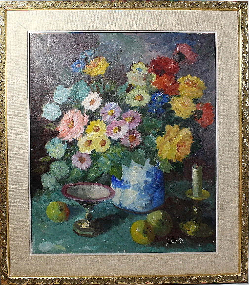 OIDENTIFIERAD KONSTNÄR. olja på duk, blomstilleben, signerad.