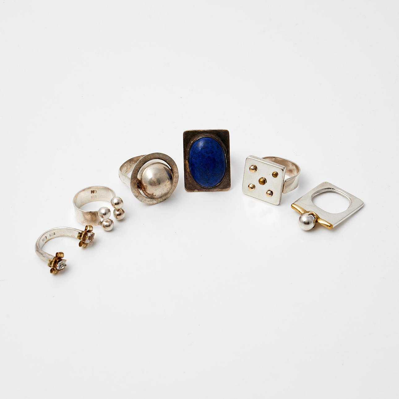 RINGS, 6 pcs, Silver, Stamped HB.