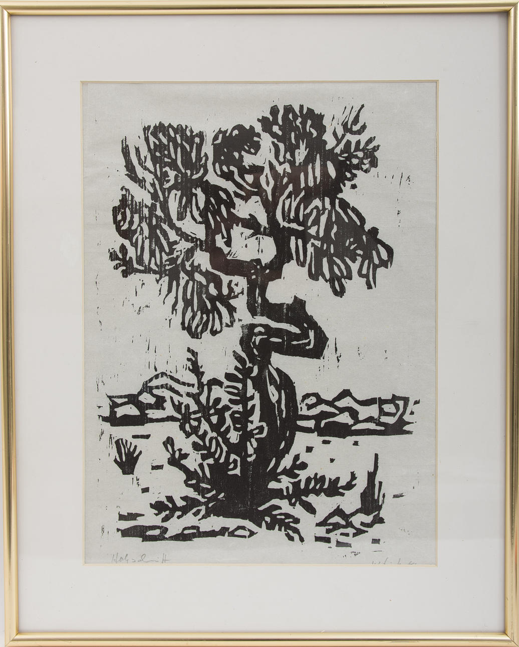WERNER DIETZ. "Johannistbrotbaum" träsnitt, signerad och daterad 1964.